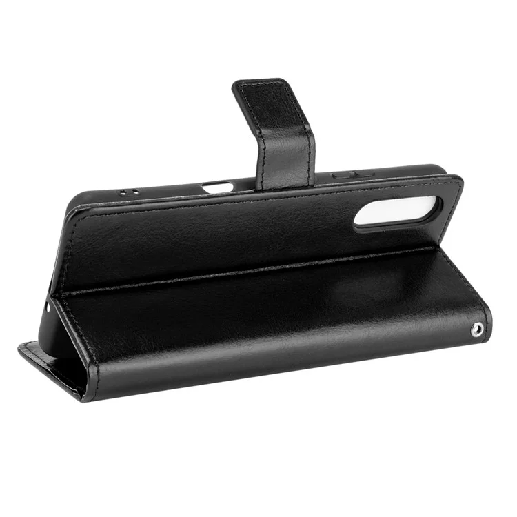 Piel de Caballo Loca Con Carcasa de Cuero de Stand de Billetera Con Correa Para Sony Xperia 10 III 5G - Negro