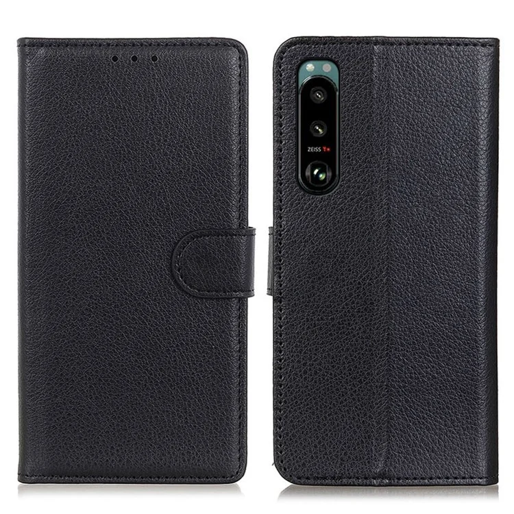 Litchi Texture Leather Wallet Stand Flip Case para Sony Xperia 5 III 5G - Preto