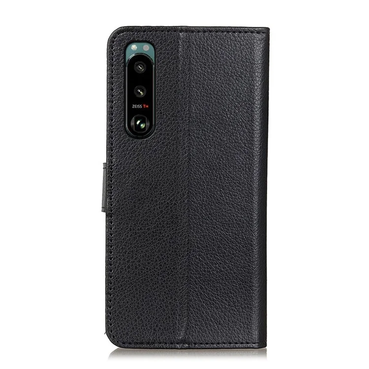 Litchi Texture Leather Wallet Stand Flip Case para Sony Xperia 5 III 5G - Preto