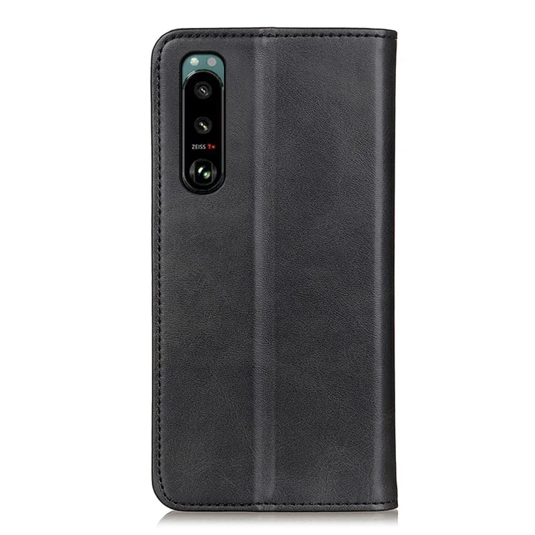 Carteira de Couro Split Auto-Absorvente com Capa de Telefone com Suporte para Sony Xperia 5 III 5G - Preto