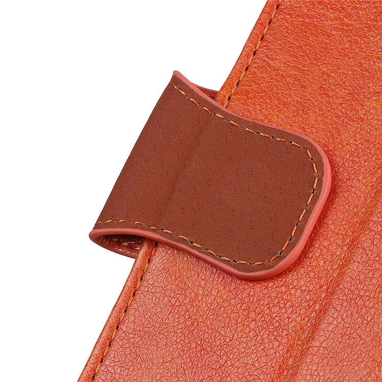 Full-Protection Nappa Texture Wallet Design Split Leather Stand Phone Cover Shell for Sony Xperia 5 III 5G - Orange