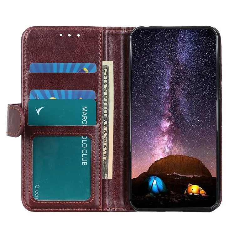 Crazy Horse Texture Leather Wallet Stand Cellphone Shell Case for Sony Xperia 5 III 5G - Marrón