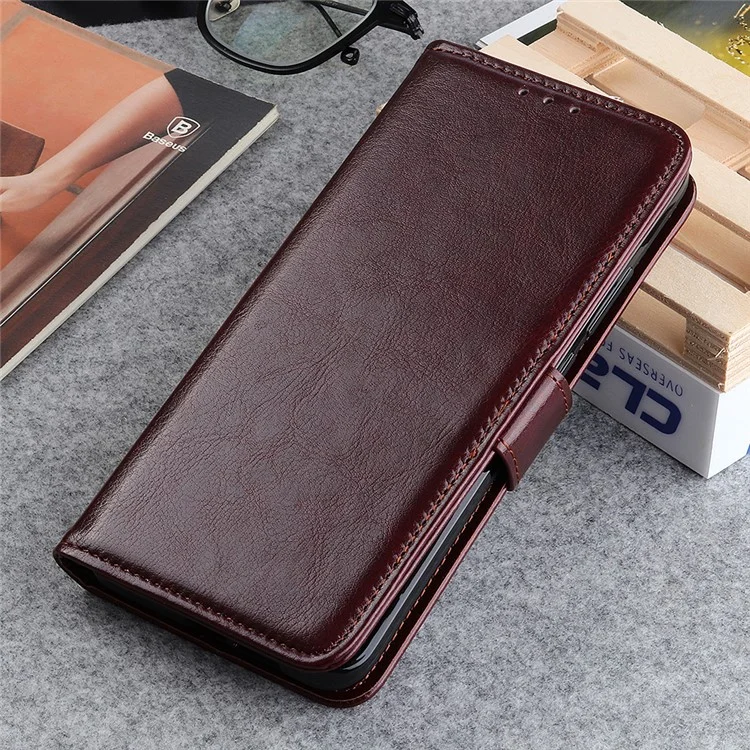 Crazy Horse Texture Leather Wallet Stand Cellphone Shell Case for Sony Xperia 5 III 5G - Marrón