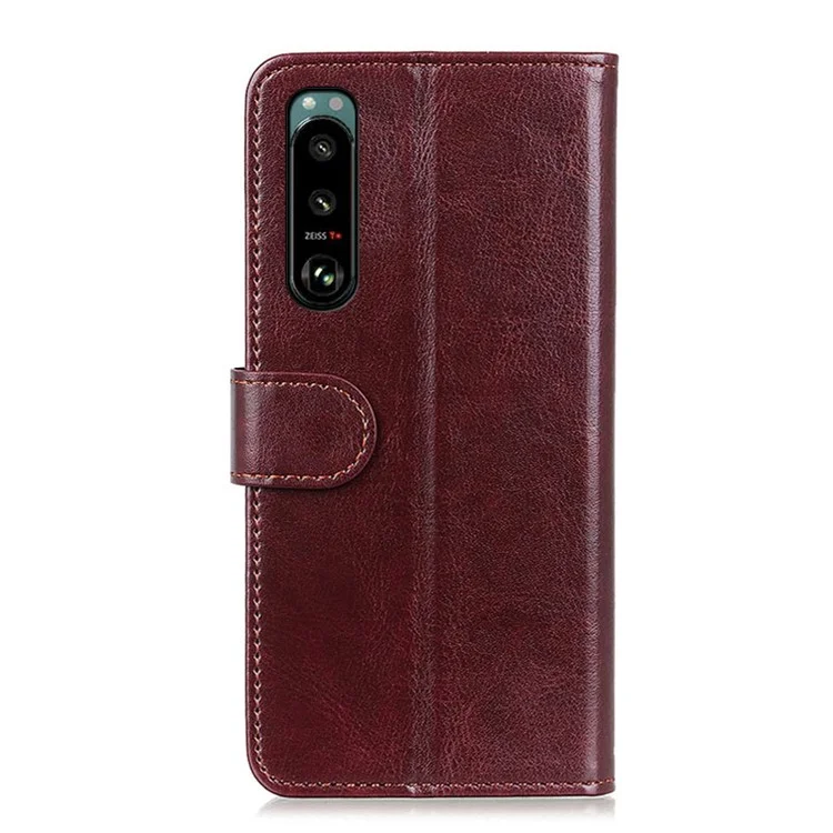 Crazy Horse Texture Leather Wallet Stand Cellphone Shell Case for Sony Xperia 5 III 5G - Marrón