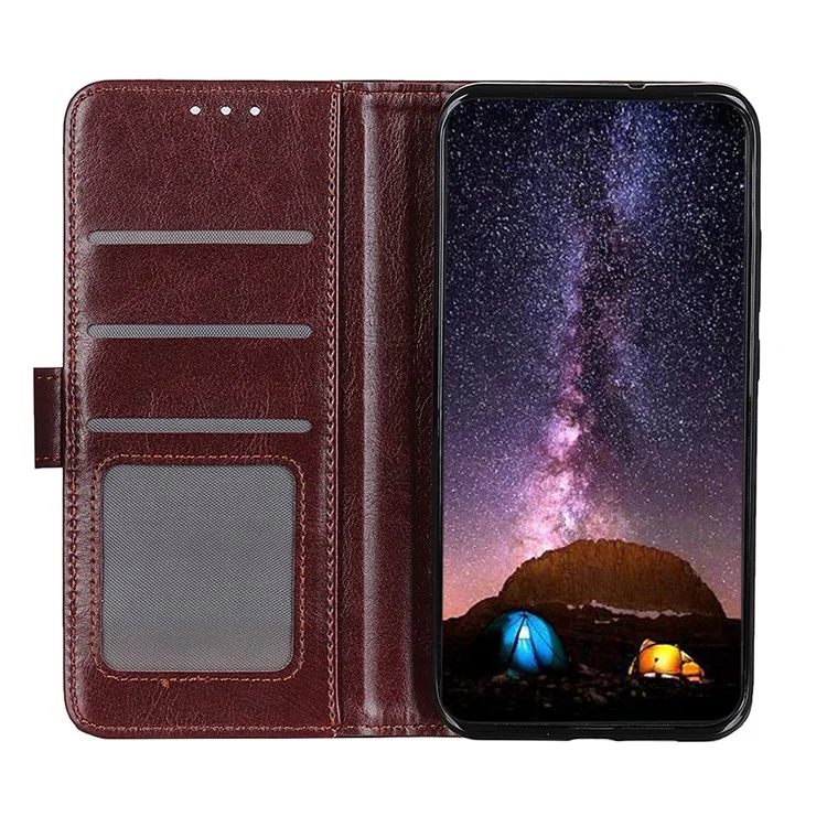 Crazy Horse Texture Leather Wallet Stand Cellphone Shell Case for Sony Xperia 5 III 5G - Marrón