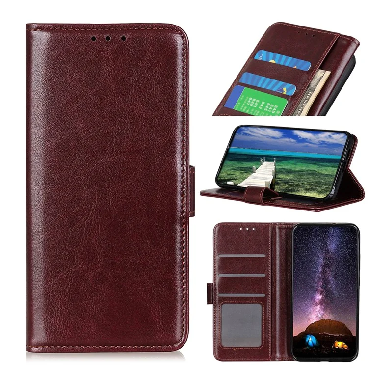 Crazy Horse Texture Leather Wallet Stand Cellphone Shell Case for Sony Xperia 5 III 5G - Marrón
