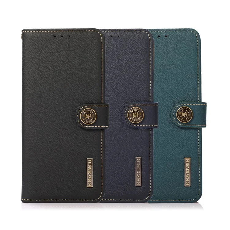 KHAZNEH Capa de Couro Genuíno Texturizado com Design Anti-Roubo RFID para Sony Xperia 1 III 5G - Azul