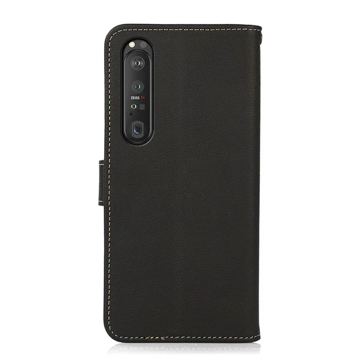 KHAZNEH Capa de Couro Genuíno Texturizado com Design Anti-Roubo RFID para Sony Xperia 1 III 5G - Azul