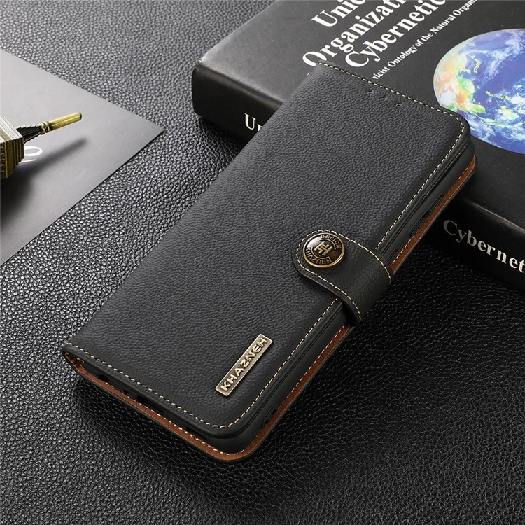 KHAZNEH Funda de teléfono móvil de cuero genuino con textura y diseño antirrobo RFID para Sony Xperia 10 III 5G / Xperia 10 III Lite - Negro 