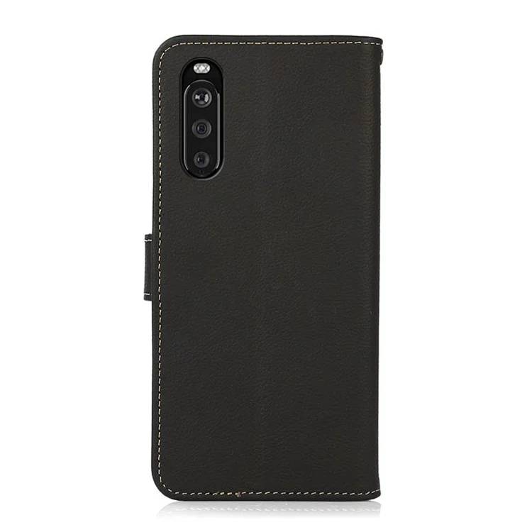 KHAZNEH Funda de teléfono móvil de cuero genuino con textura y diseño antirrobo RFID para Sony Xperia 10 III 5G / Xperia 10 III Lite - Negro 
