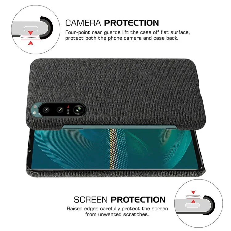 Capa de plástico revestida de tecido KSQ bem protegida para Sony Xperia 5 III 5G - Preta