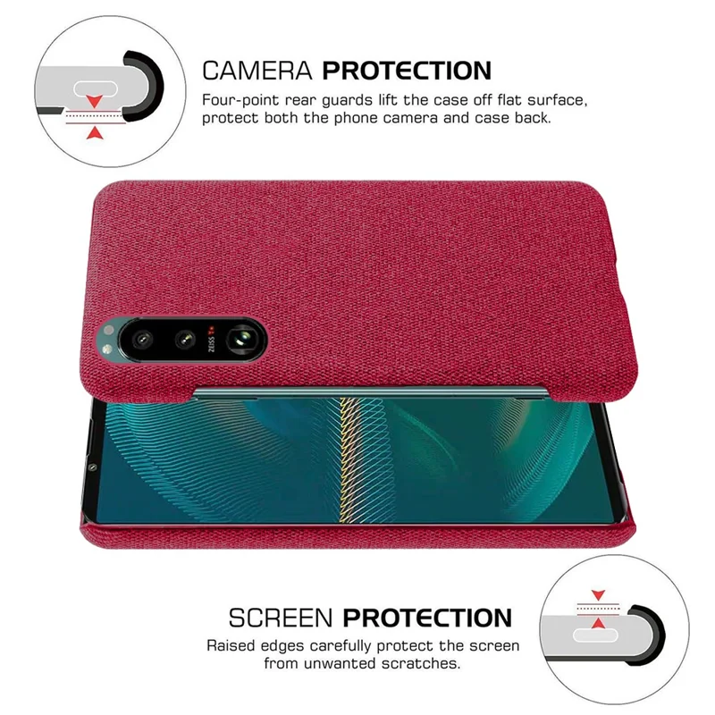 Cloth Coated Plastic Well-Protected Back Case for Sony Xperia 5 III 5G - Red