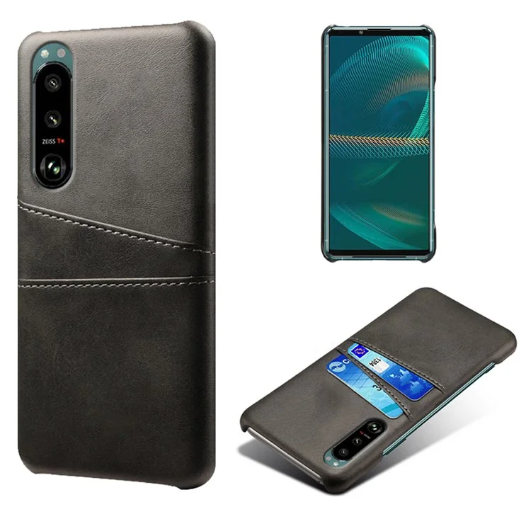 KSQ Double Card Slots PU Concaminhe a Capa de PC Revestida Com Sony Xperia 5 III 5G - Preto