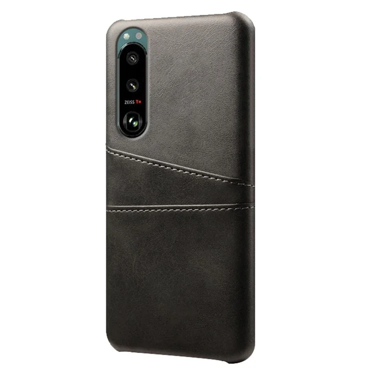 KSQ Double Card Slots PU Concaminhe a Capa de PC Revestida Com Sony Xperia 5 III 5G - Preto