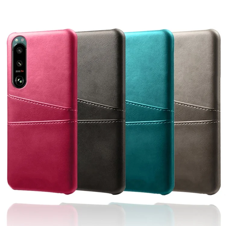 KSQ Double Card Slots PU Concaminhe a Capa de PC Revestida Com Sony Xperia 5 III 5G - Preto