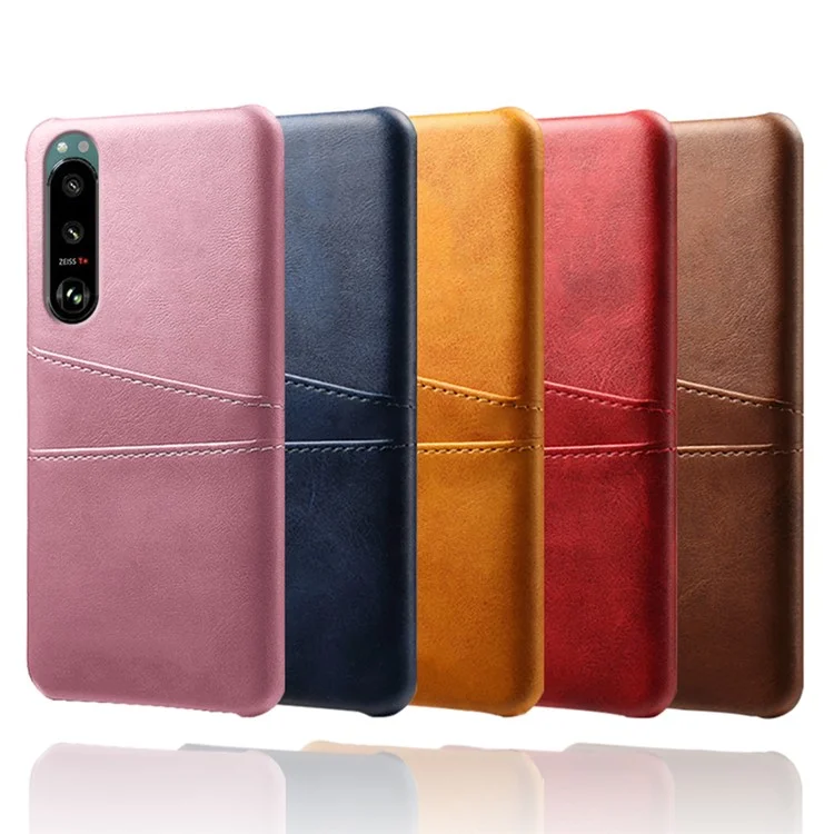 KSQ Double Card Slots PU Concaminhe a Capa de PC Revestida Com Sony Xperia 5 III 5G - Preto