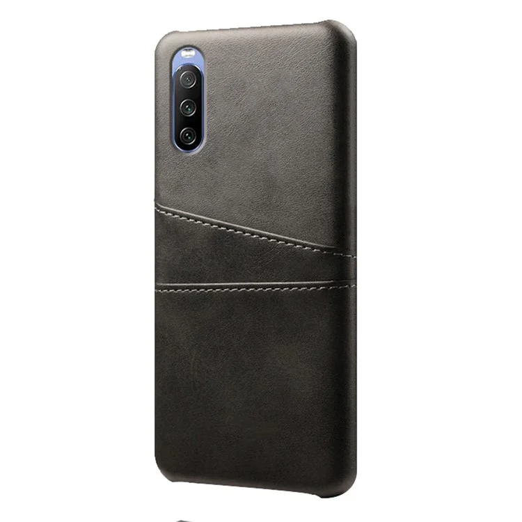 KSQ Double Card Slots PU Leather Coated PC Shell for Sony Xperia 10 III 5G - Black