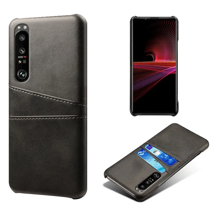 KSQ Well-Protected PU Leather Coated Hard PC Case with Dual-Card Slots Design for Sony Xperia 1 III 5G - Black