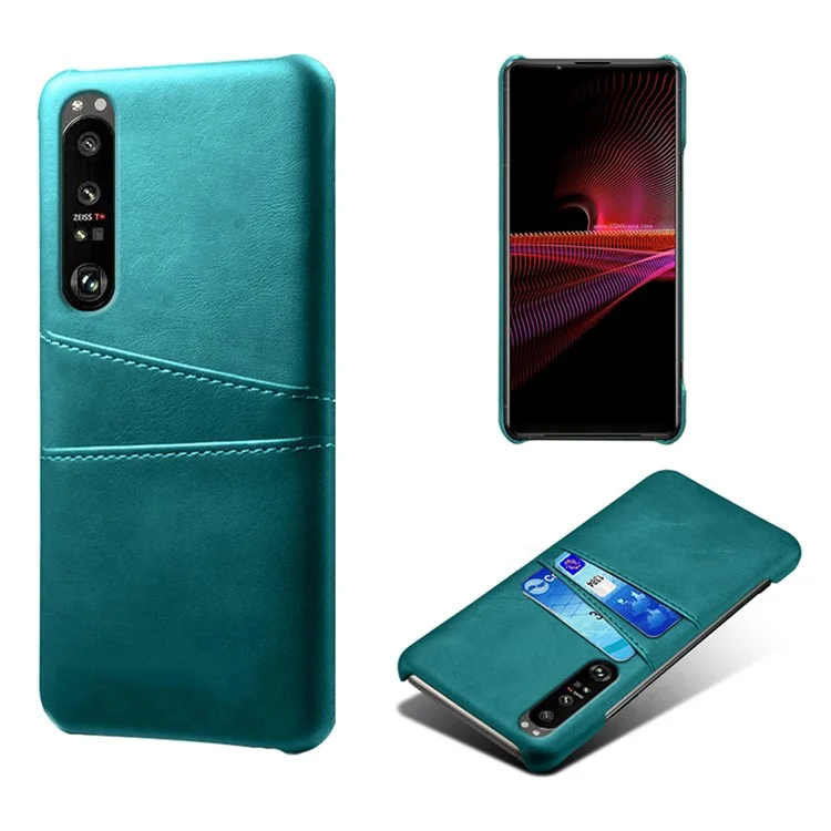 KSQ Custodia Per PC Rigida Rivestita in Pelle PU Ben Protetta Con Slot a Doppia Carta Per Sony Xperia 1 III 5G - Verde