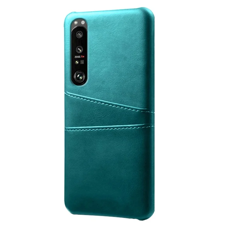 KSQ Custodia Per PC Rigida Rivestita in Pelle PU Ben Protetta Con Slot a Doppia Carta Per Sony Xperia 1 III 5G - Verde