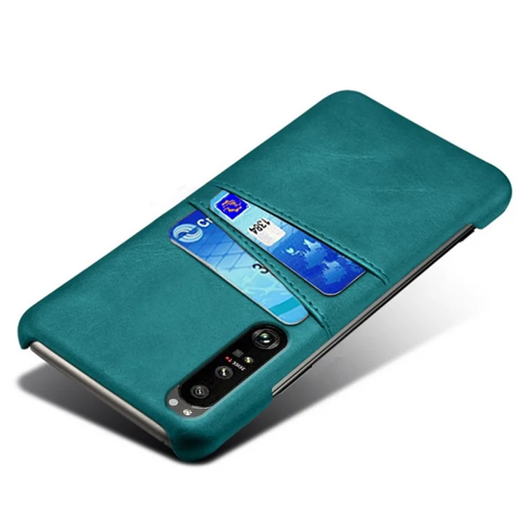 KSQ Custodia Per PC Rigida Rivestita in Pelle PU Ben Protetta Con Slot a Doppia Carta Per Sony Xperia 1 III 5G - Verde