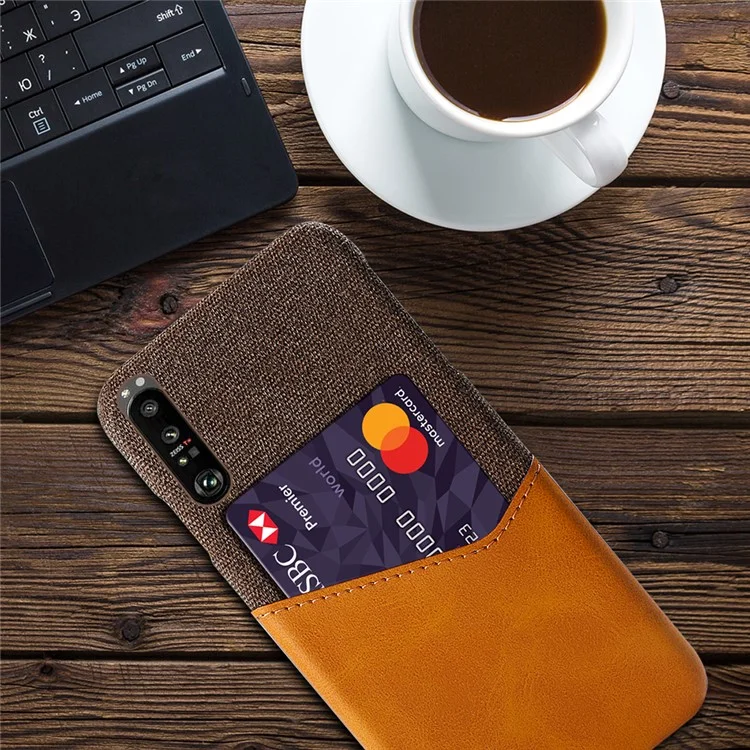 Custodia per telefono KSQ Cloth + Leather + PC Well-Protected con slot per schede per Sony Xperia 1 III 5G - Marrone