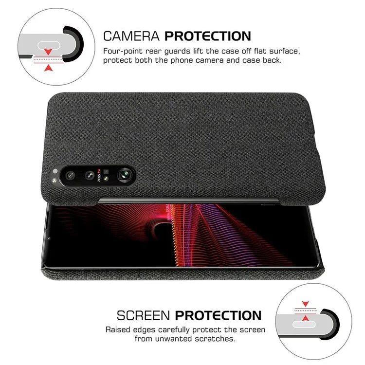 Étui en plastique enduit de tissu KSQ pour Sony Xperia 1 III 5G - Noir