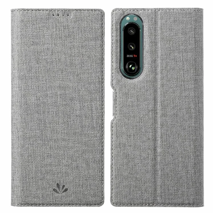 Coperchio Del Supporto Per Protezione Per Protezione in Pelle Della Serie Vili DMX Con Supporto Per Sony Xperia 5 III 5G - Grigio