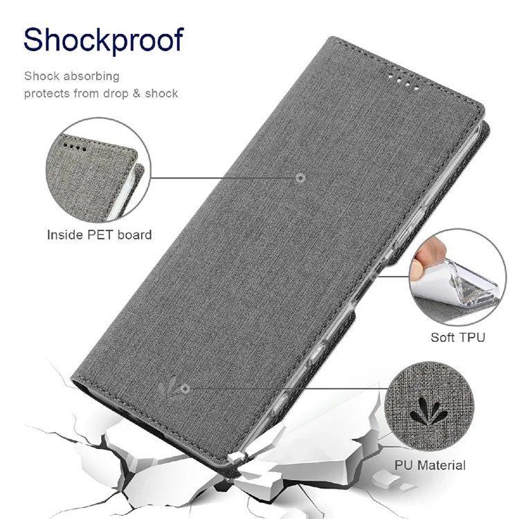 Coperchio Del Supporto Per Protezione Per Protezione in Pelle Della Serie Vili DMX Con Supporto Per Sony Xperia 5 III 5G - Grigio