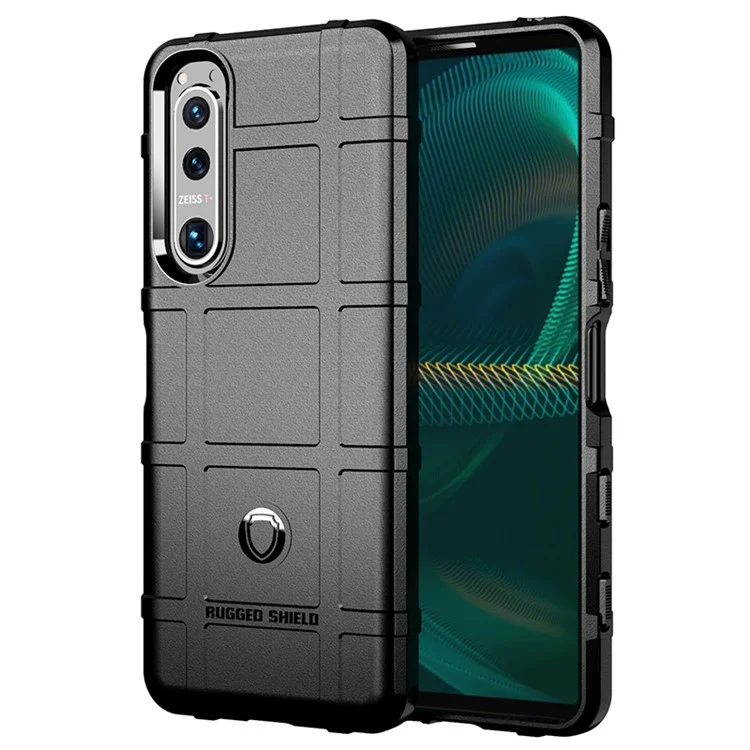 Capa Protetora Quadrada Texturizada Resistente a Choques para Sony Xperia 5 III 5G - Preta