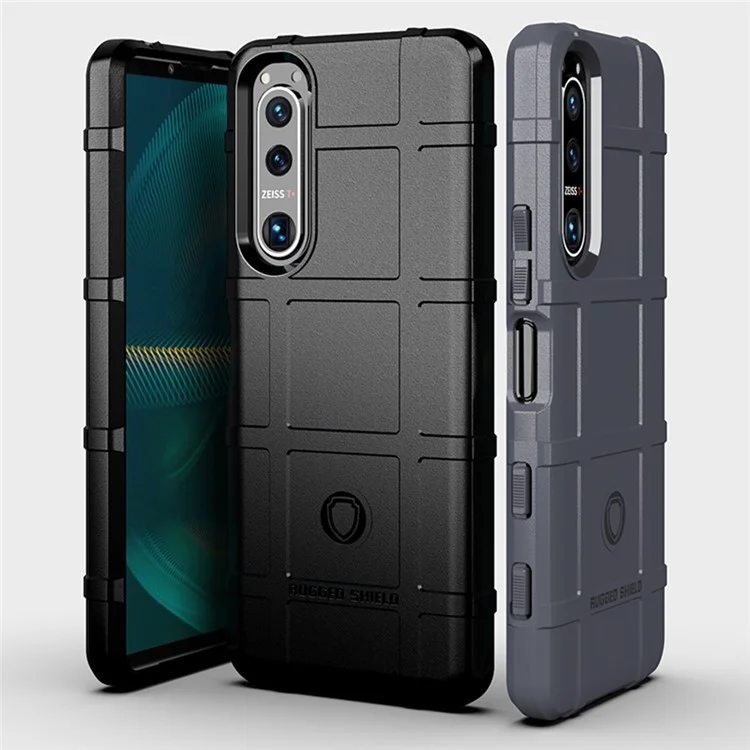 Capa Protetora Quadrada Texturizada Resistente a Choques para Sony Xperia 5 III 5G - Preta