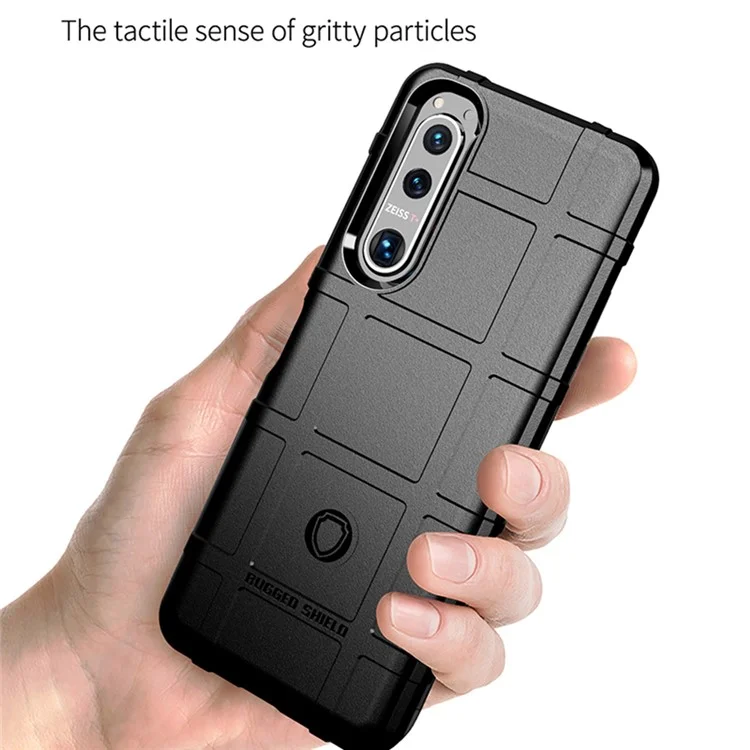 Capa Protetora Quadrada Texturizada Resistente a Choques para Sony Xperia 5 III 5G - Preta