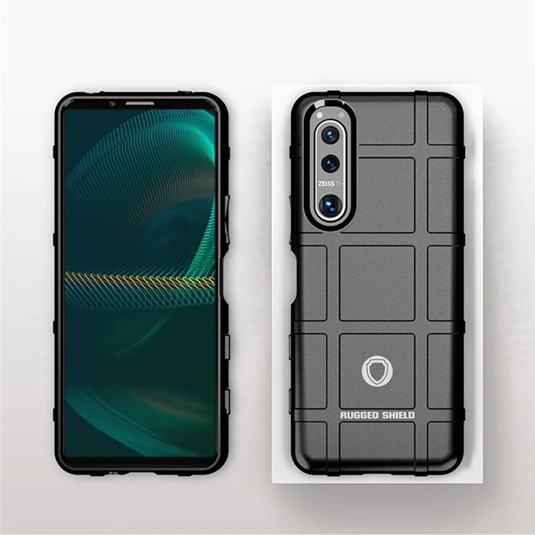 Capa Protetora Quadrada Texturizada Resistente a Choques para Sony Xperia 5 III 5G - Preta