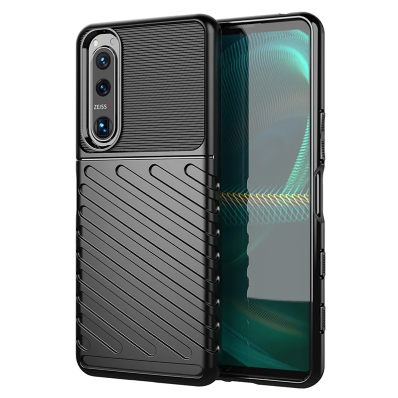 Thunder Series Twill Texture TPU Mobile Phone Casing for Sony Xperia 5 III 5G Phone Case - Black