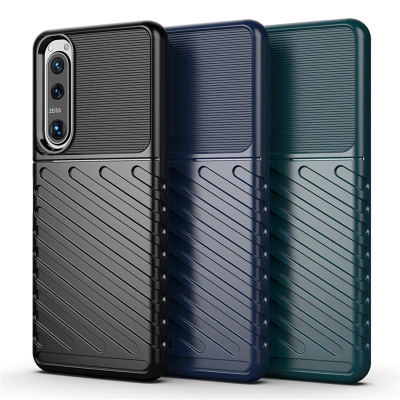 Thunder Series Twill Texture TPU Mobile Phone Casing for Sony Xperia 5 III 5G Phone Case - Black