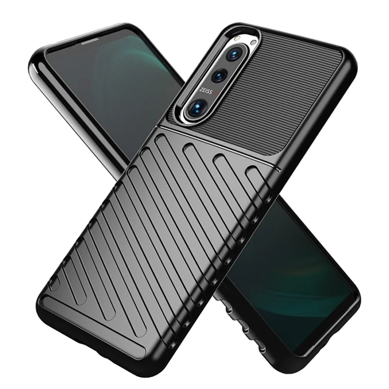 Thunder Series Twill Texture TPU Mobile Phone Casing for Sony Xperia 5 III 5G Phone Case - Black