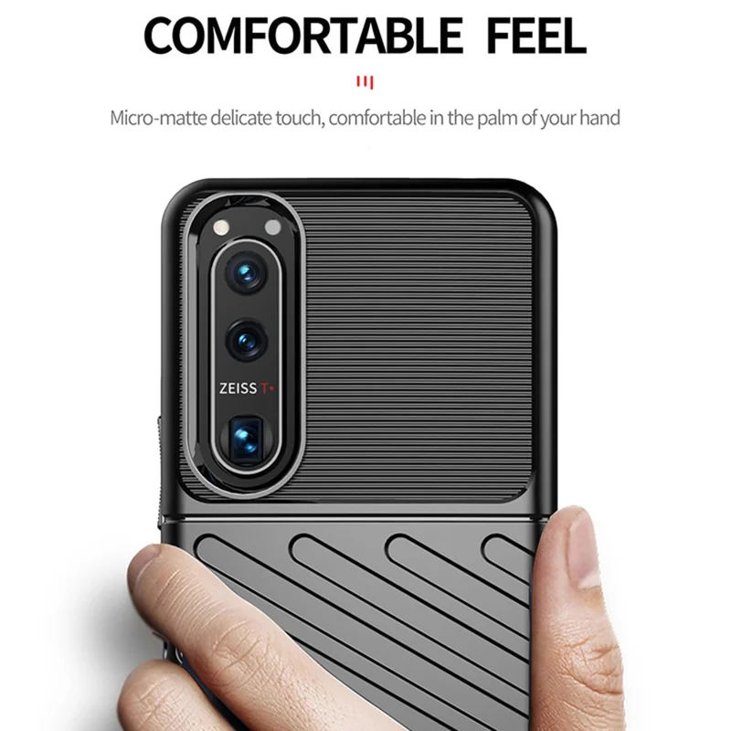 Thunder Series Twill Texture TPU Mobile Phone Casing for Sony Xperia 5 III 5G Phone Case - Black