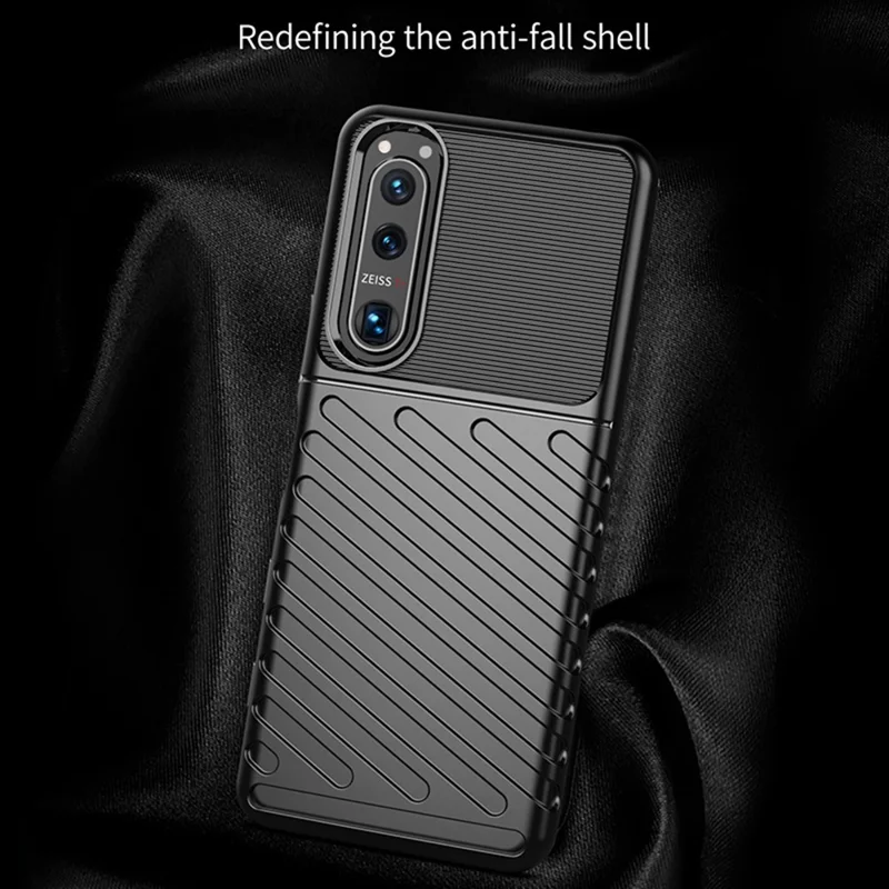 Thunder Series Twill Texture TPU Mobile Phone Casing for Sony Xperia 5 III 5G Phone Case - Black