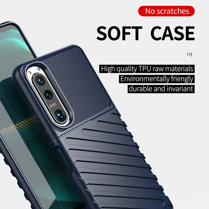 Thunder Series Twill Texture TPU Mobile Phone Casing for Sony Xperia 5 III 5G Phone Case - Black