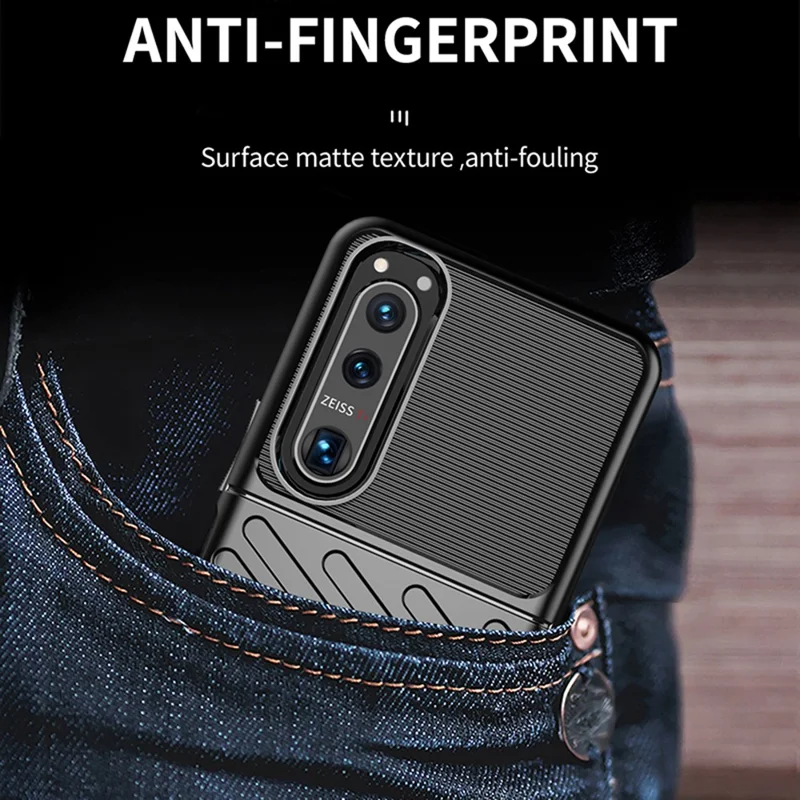 Thunder Series Twill Texture TPU Mobile Phone Casing for Sony Xperia 5 III 5G Phone Case - Black