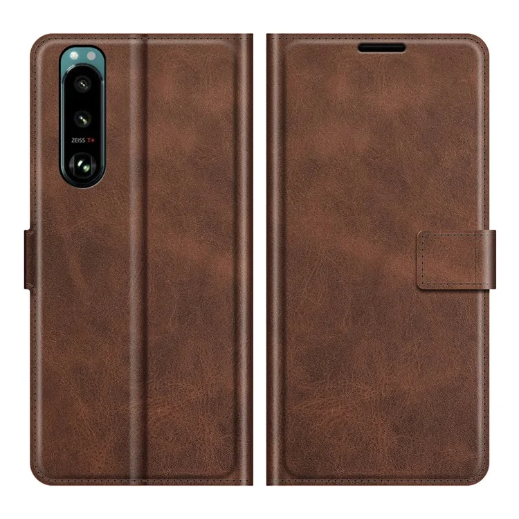 Para Sony Sony Xperia 5 III 5G PU Leather Wallet Stand Case Magnetic Square Clasp Protective Flip Phone Cover - Coffee