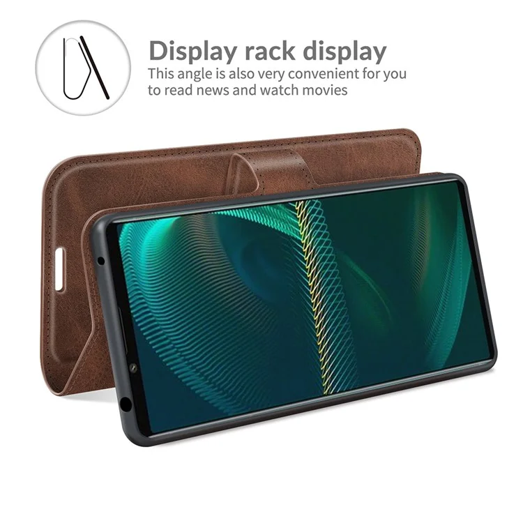 Para Sony Sony Xperia 5 III 5G PU Leather Wallet Stand Case Magnetic Square Clasp Protective Flip Phone Cover - Coffee