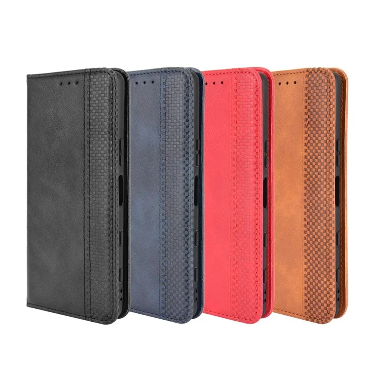 Vintage Style Leder Cover Stand Wallet Phone Case für Sony Xperia 5 III 5G - Schwarz