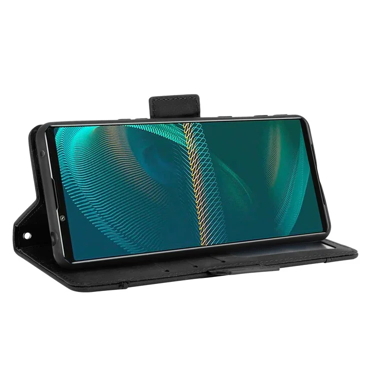 Portafoglio con Più Slot per Carte Design Supporto in Pelle Custodia Protettiva per Telefono per Sony Xperia 5 III 5G - Nero