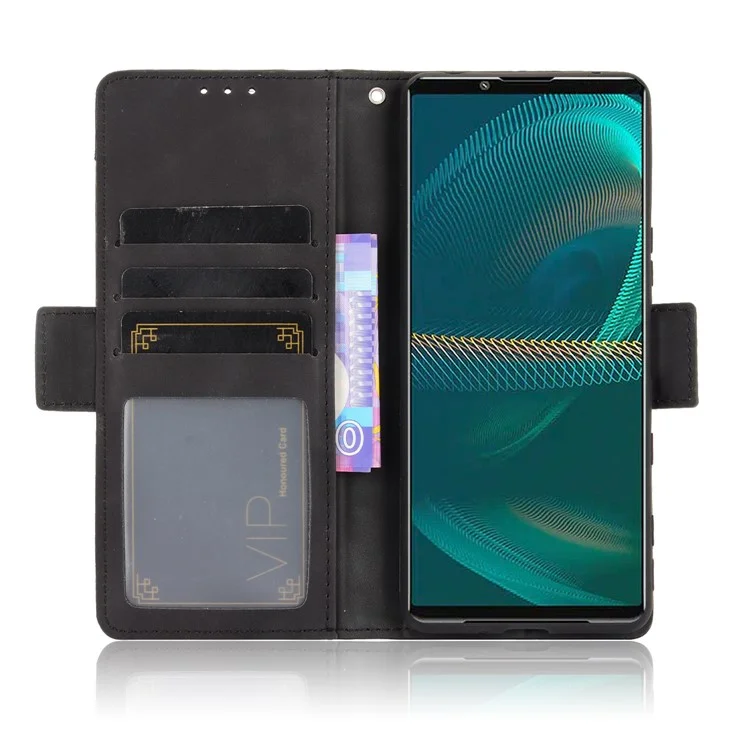 Portafoglio con Più Slot per Carte Design Supporto in Pelle Custodia Protettiva per Telefono per Sony Xperia 5 III 5G - Nero