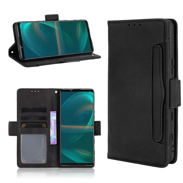 Portafoglio con Più Slot per Carte Design Supporto in Pelle Custodia Protettiva per Telefono per Sony Xperia 5 III 5G - Nero