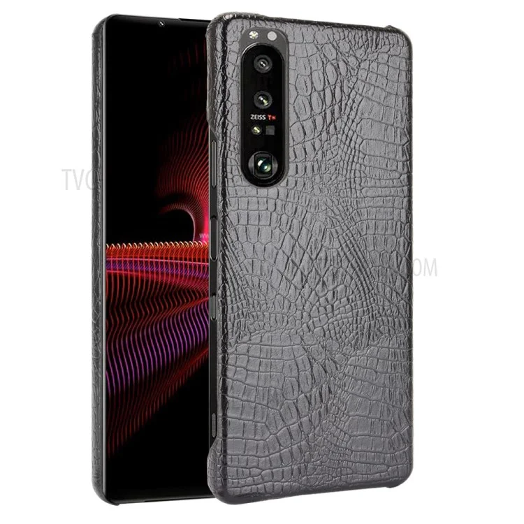 Cover per Telefono con Texture Coccodrillo per Sony Xperia 1 III 5G, Cover Telefonica in PC Rivestita in Pelle - Nero