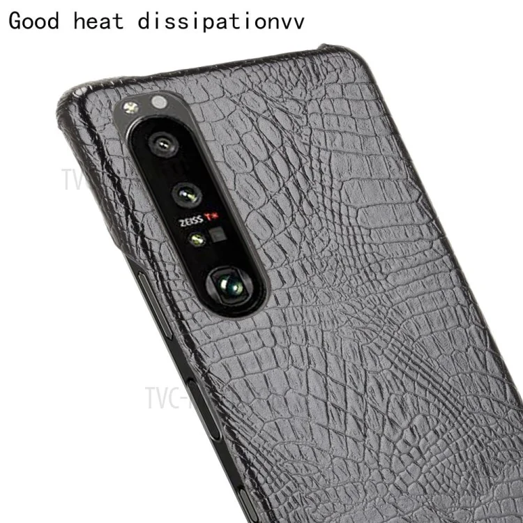 Cover per Telefono con Texture Coccodrillo per Sony Xperia 1 III 5G, Cover Telefonica in PC Rivestita in Pelle - Nero