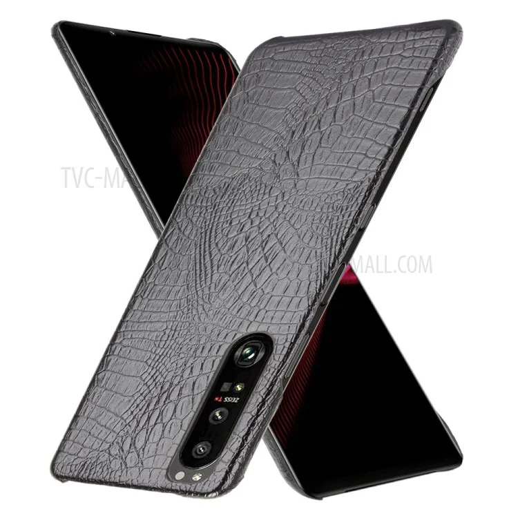 Cover per Telefono con Texture Coccodrillo per Sony Xperia 1 III 5G, Cover Telefonica in PC Rivestita in Pelle - Nero