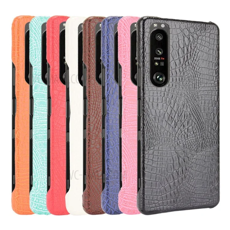 Cover per Telefono con Texture Coccodrillo per Sony Xperia 1 III 5G, Cover Telefonica in PC Rivestita in Pelle - Nero